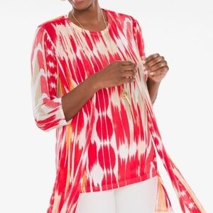 CHICOS Warm print essential cardigan orange red pattern size 2 or M/L